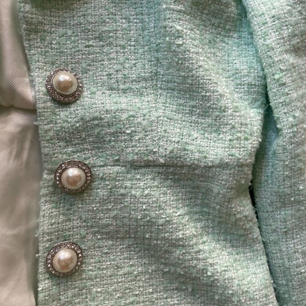 ronny kobo mint green pearl detail tweed jacket blazer coat size small NEW Chic - Picture 4 of 5